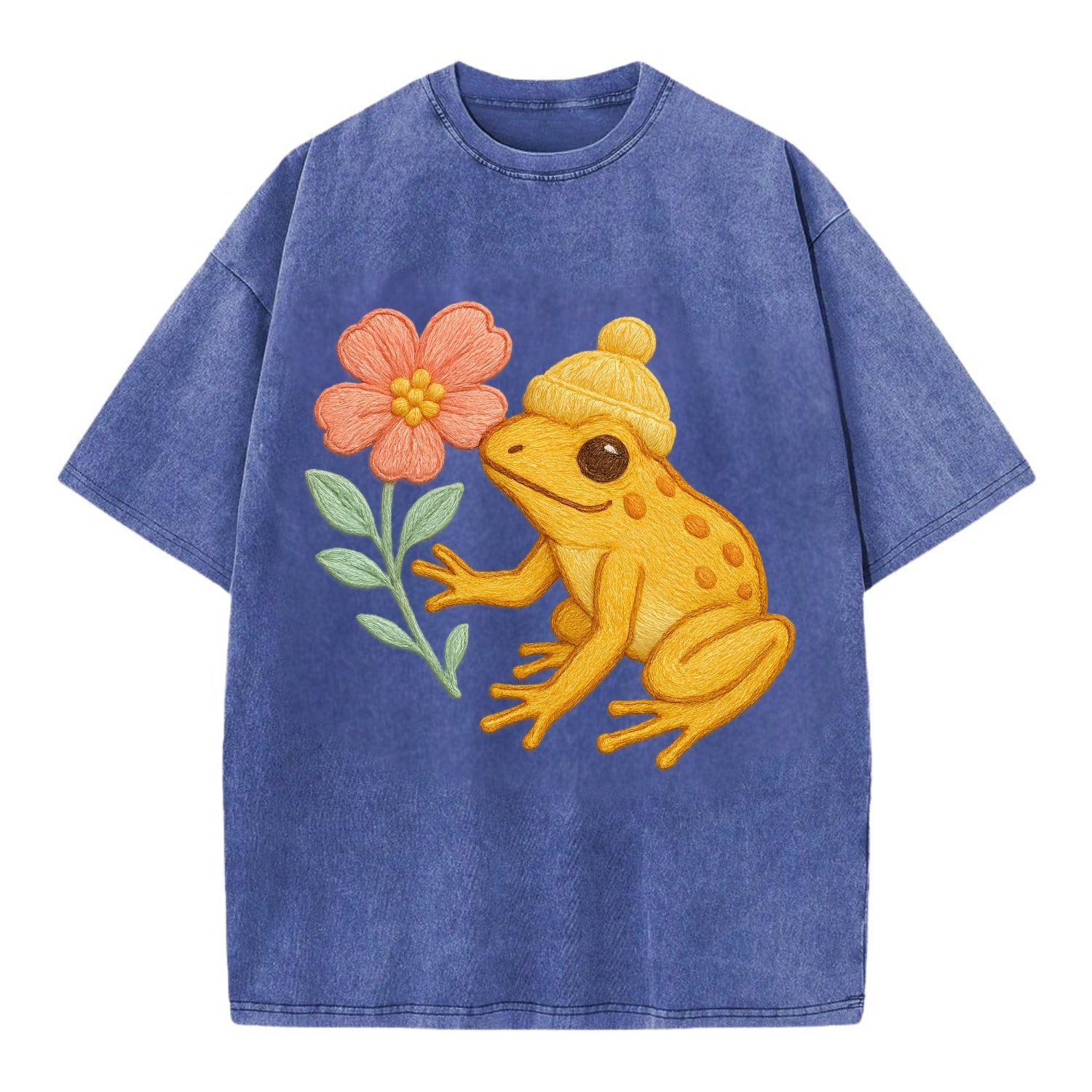 Yellow Dart Frog - Vintage T-shirt - Blue