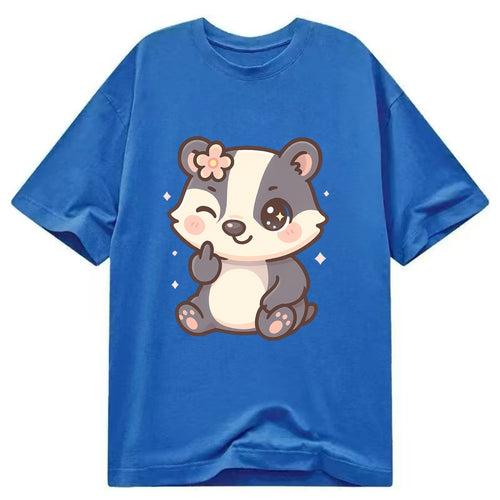 adorable badger with black and white stripes, one paw giving finger - Classic T-shirt