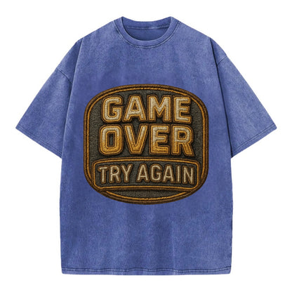 Game Over Try Again  - Vintage T-shirt - Blue