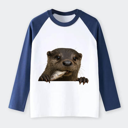 River Otter  - Raglan Long Sleeve T-Shirt - Blue