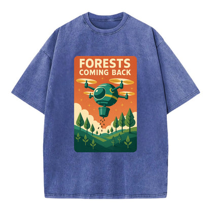 Reforestation drone planting millions of trees - "Forests Coming Back" - nature - Vintage T-shirt - Blue