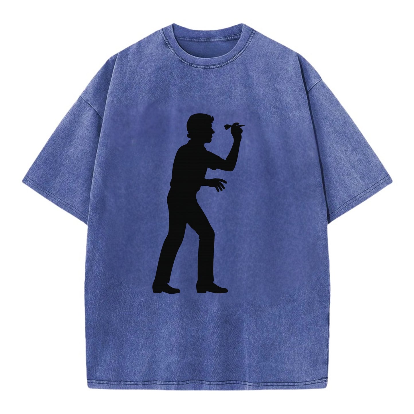Darts player in throwing stance - Vintage T-shirt - Blue