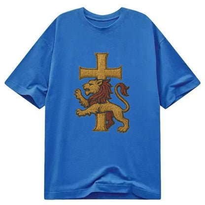 Lion and Cross  - Classic T-shirt - Blue