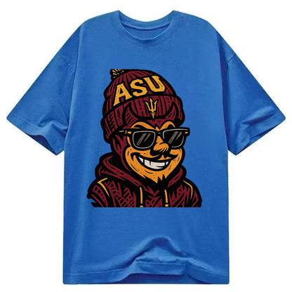 Tempe Sparky wearing Arizona State beanie with fork patch - Classic T-shirt - Blue