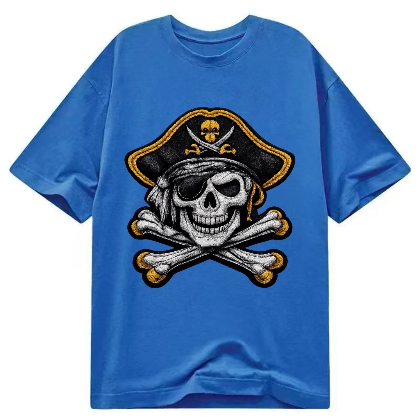 PIRATE SKULL - Jolly Roger skull in black and white , pirate - Classic T-shirt - Blue