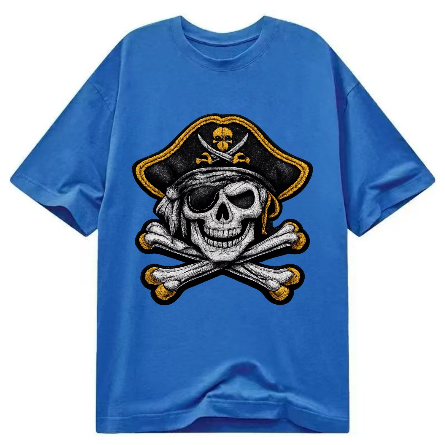 PIRATE SKULL - Jolly Roger skull in black and white , pirate - Classic T-shirt - Blue