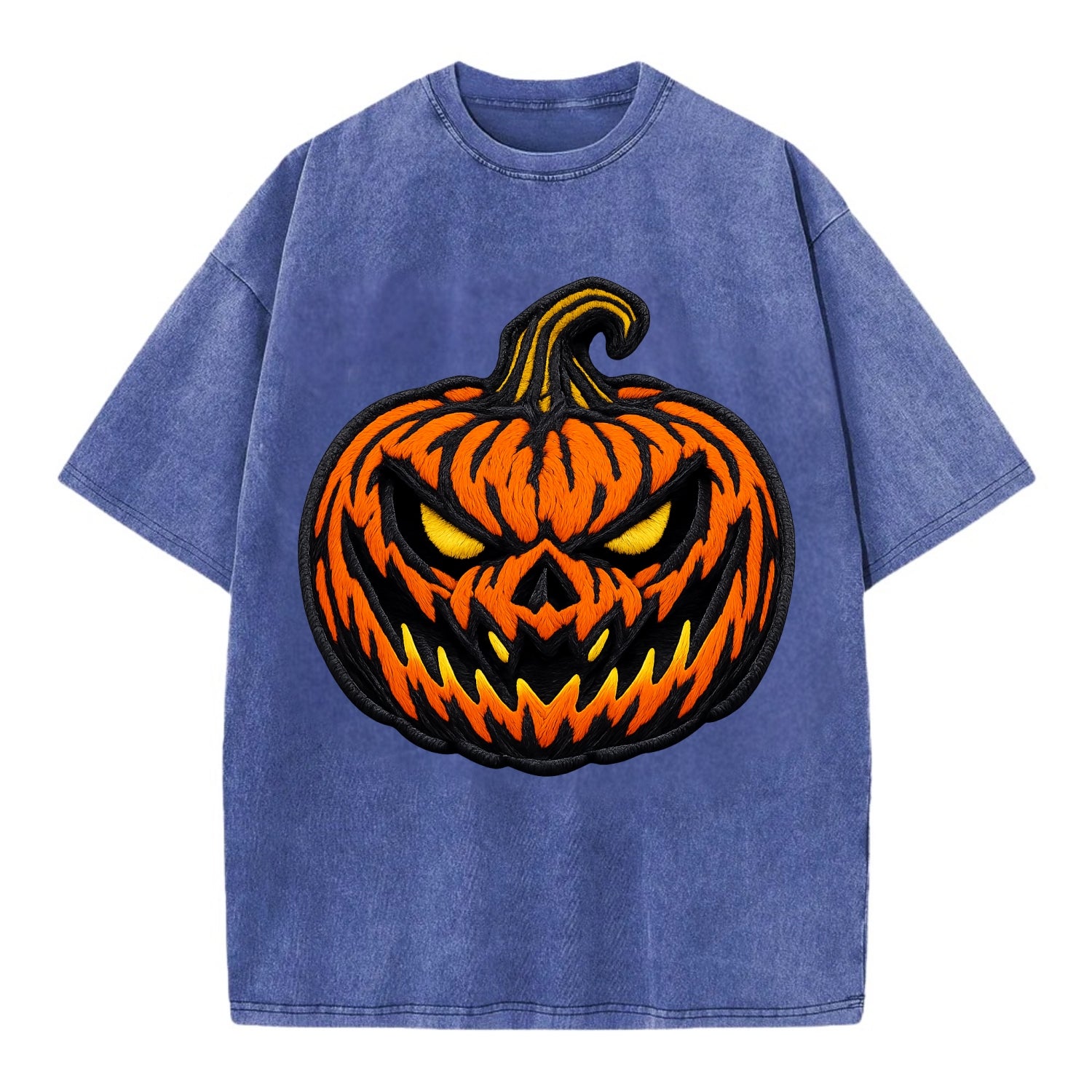 HALLOWEEN PUMPKIN - jack o lantern in orange and black , spooky - Vintage T-shirt - Blue