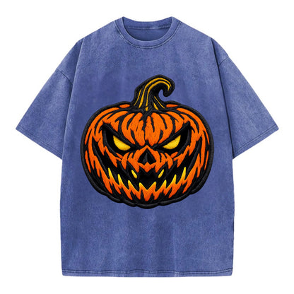 HALLOWEEN PUMPKIN - jack o lantern in orange and black , spooky - Vintage T-shirt - Blue