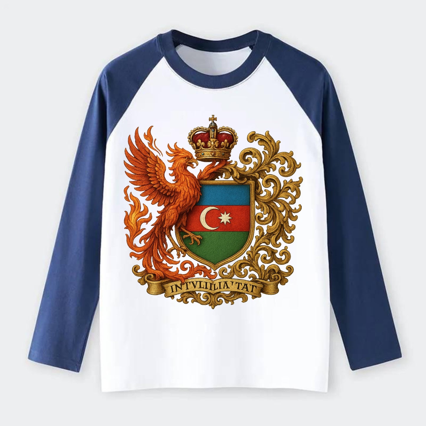 Azerbaijan Fire Phoenix Emblem - Raglan Long Sleeve T-Shirt - Blue