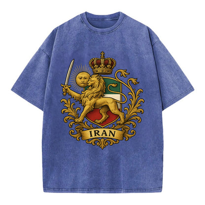 Royal Iran Coat Of Arms - Vintage T-shirt - Blue
