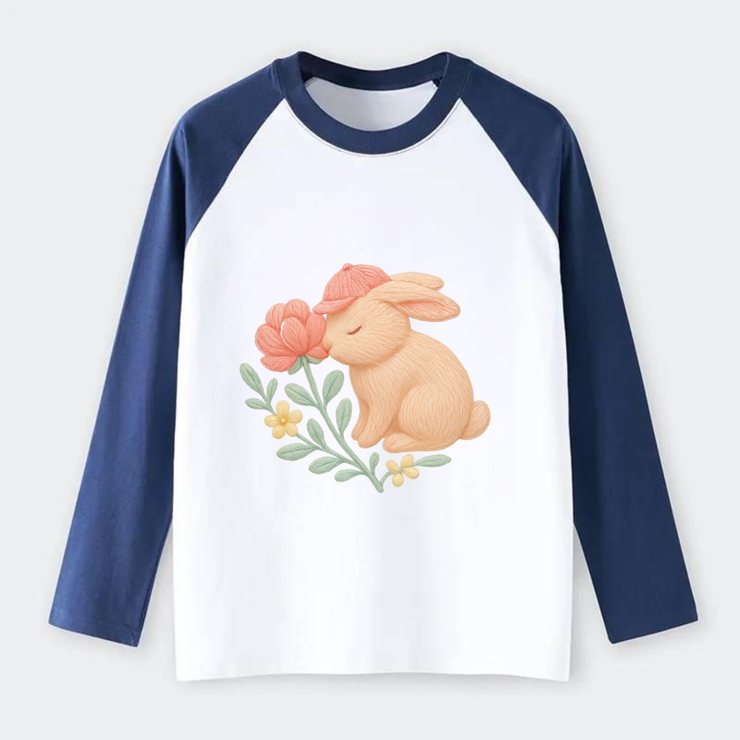 Peach Bunny - Raglan Long Sleeve T-Shirt - Blue
