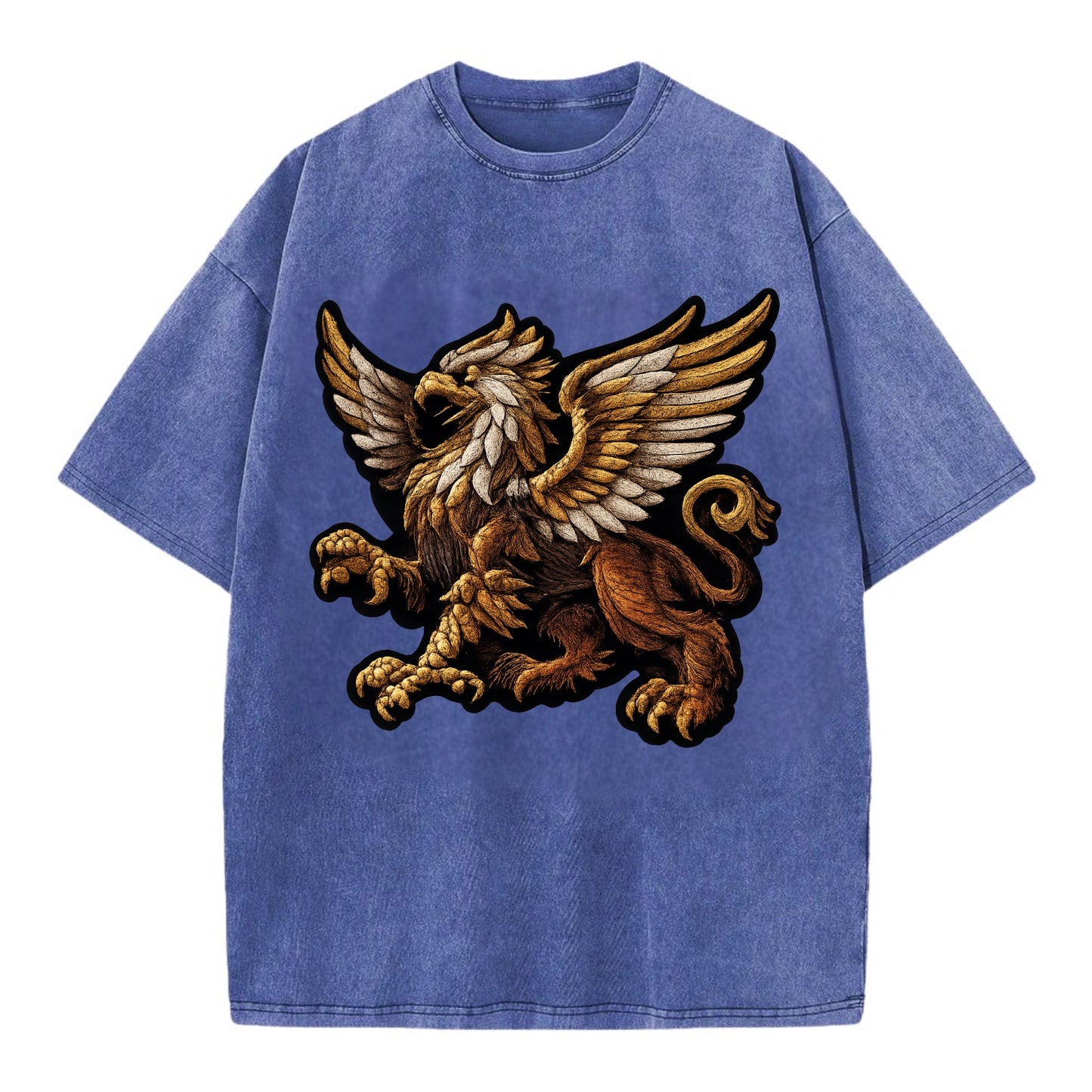 GRIFFIN BEAST - lion eagle hybrid in gold and brown , heraldic - Vintage T-shirt - Blue