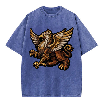 GRIFFIN BEAST - lion eagle hybrid in gold and brown , heraldic - Vintage T-shirt - Blue