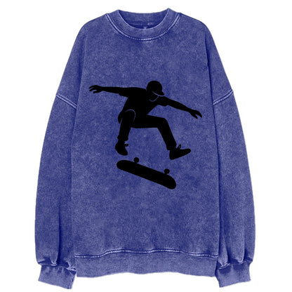 Skateboarder doing kickflip trick - Vintage Sweatshirt - Blue