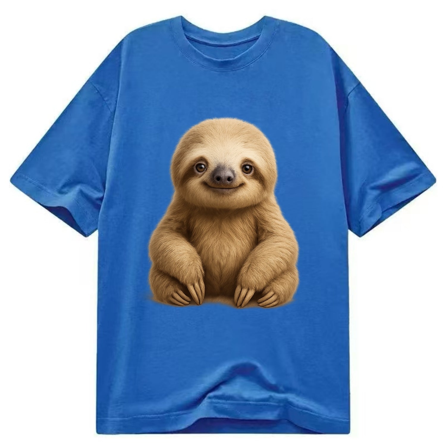 Baby Sloth - tan fur, long arms, peaceful smile, gentle eyes, front-facing, zen - Classic T-shirt - Blue