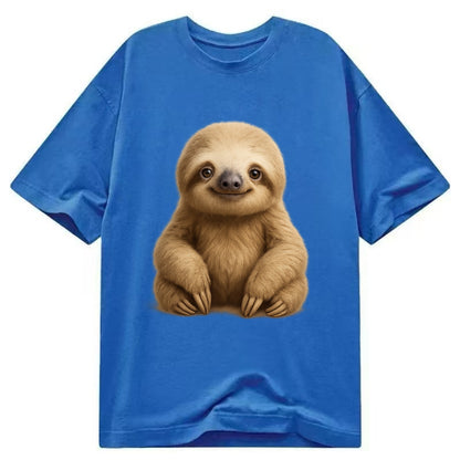 Baby Sloth - tan fur, long arms, peaceful smile, gentle eyes, front-facing, zen - Classic T-shirt - Blue