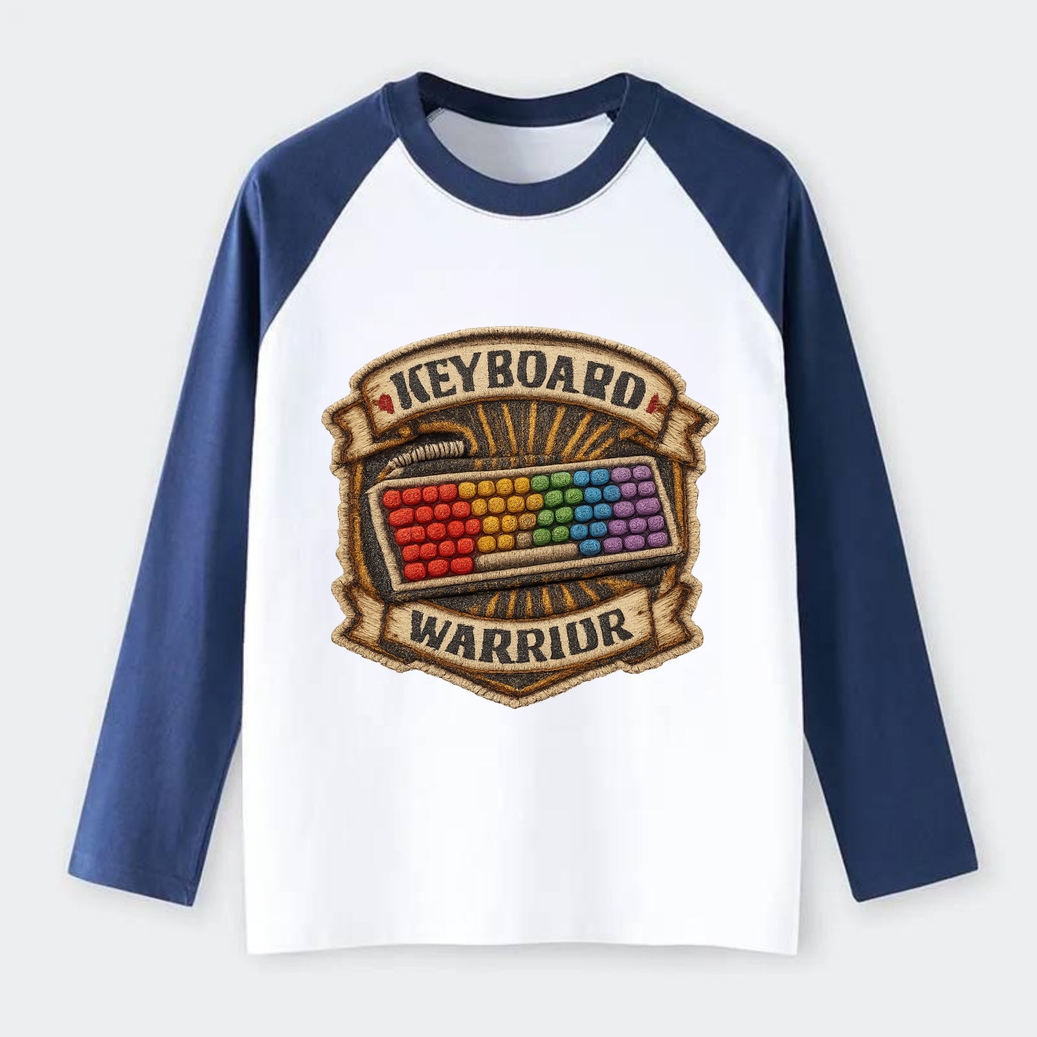 KEYBOARD WARRIOR - mechanical keyboard in RGB rainbow , PC master race - Raglan Long Sleeve T-Shirt - Blue