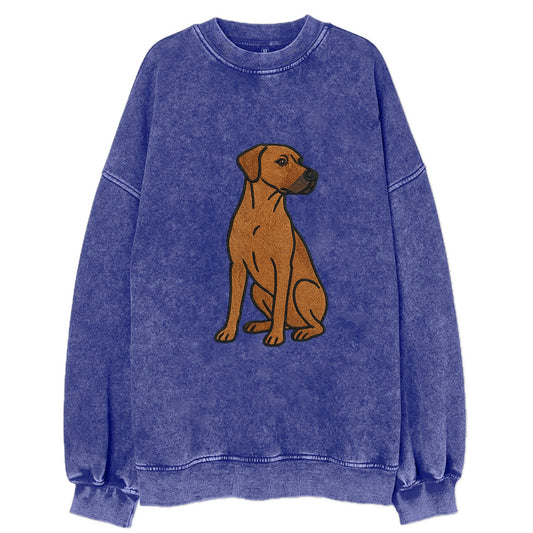 Rhodesian Ridgeback - Red wheaten embroidered pose - Vintage Sweatshirt - Blue