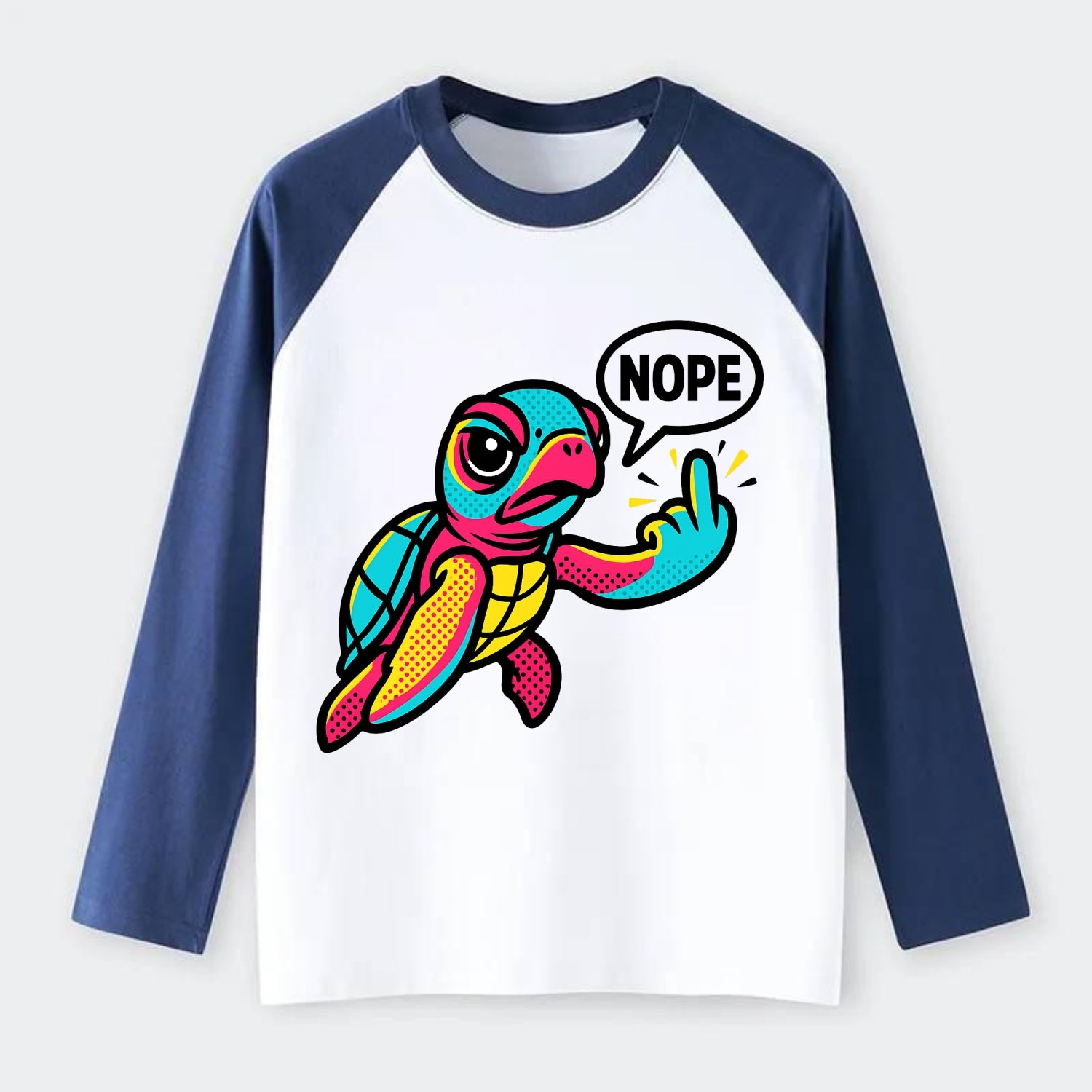 baby sea turtle swimming gracefully, one flipper extended sassily - Raglan Long Sleeve T-Shirt - Blue