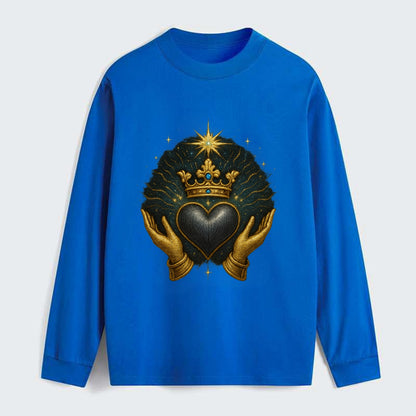 Pearl-studded tiara atop a satin-gunmetal heart supported by elegant - Classic Long Sleeve Shirt - Blue