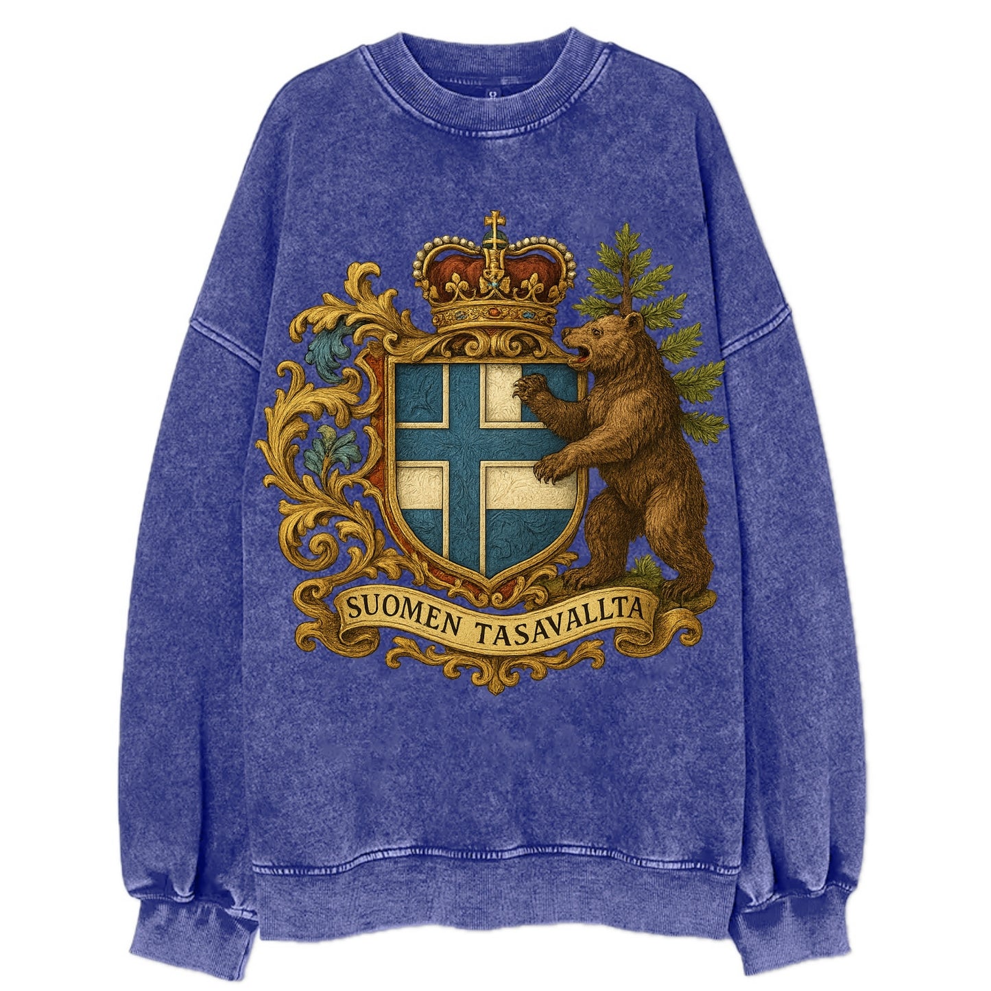 Finland Brown Bear Emblem  - Vintage Sweatshirt - Blue