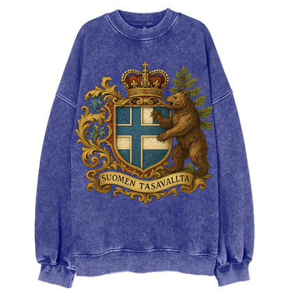 Finland Brown Bear Emblem  - Vintage Sweatshirt - Blue