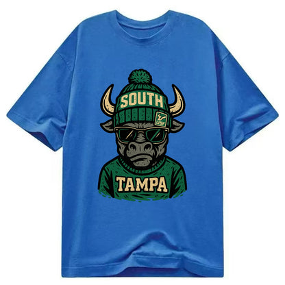 Tampa Bull wearing South Florida beanie with USF patch - Classic T-shirt - Blue