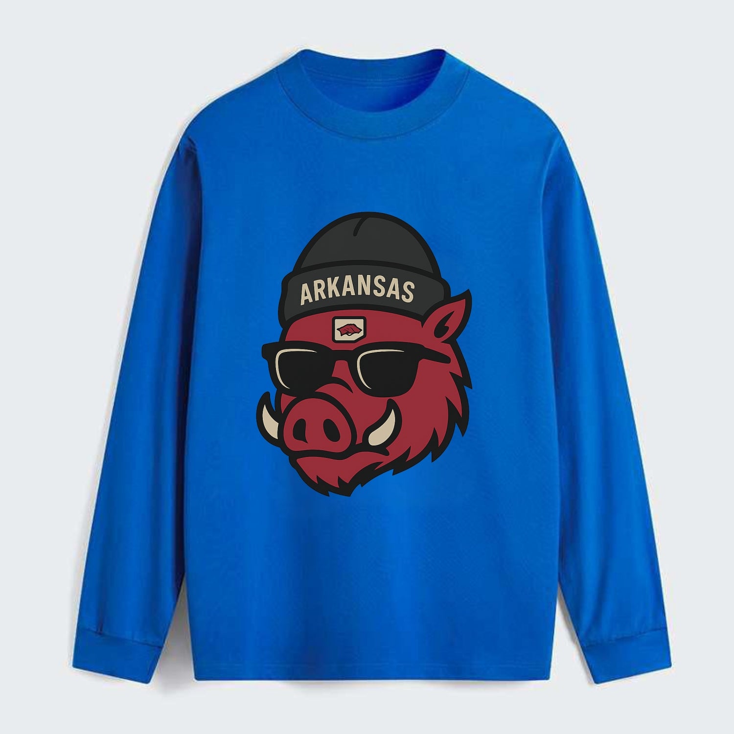 Fayetteville Razorback wearing Arkansas beanie with hog patch - Classic Long Sleeve Shirt - Blue