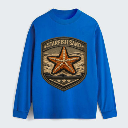 STARFISH SAND - sea star in orange and tan , beachcomber - Classic Long Sleeve Shirt - Blue