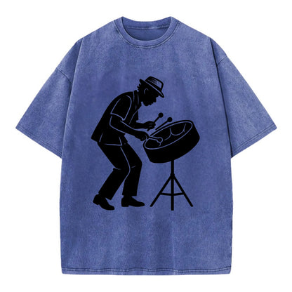 Steel drum player Caribbean rhythm - Vintage T-shirt - Blue