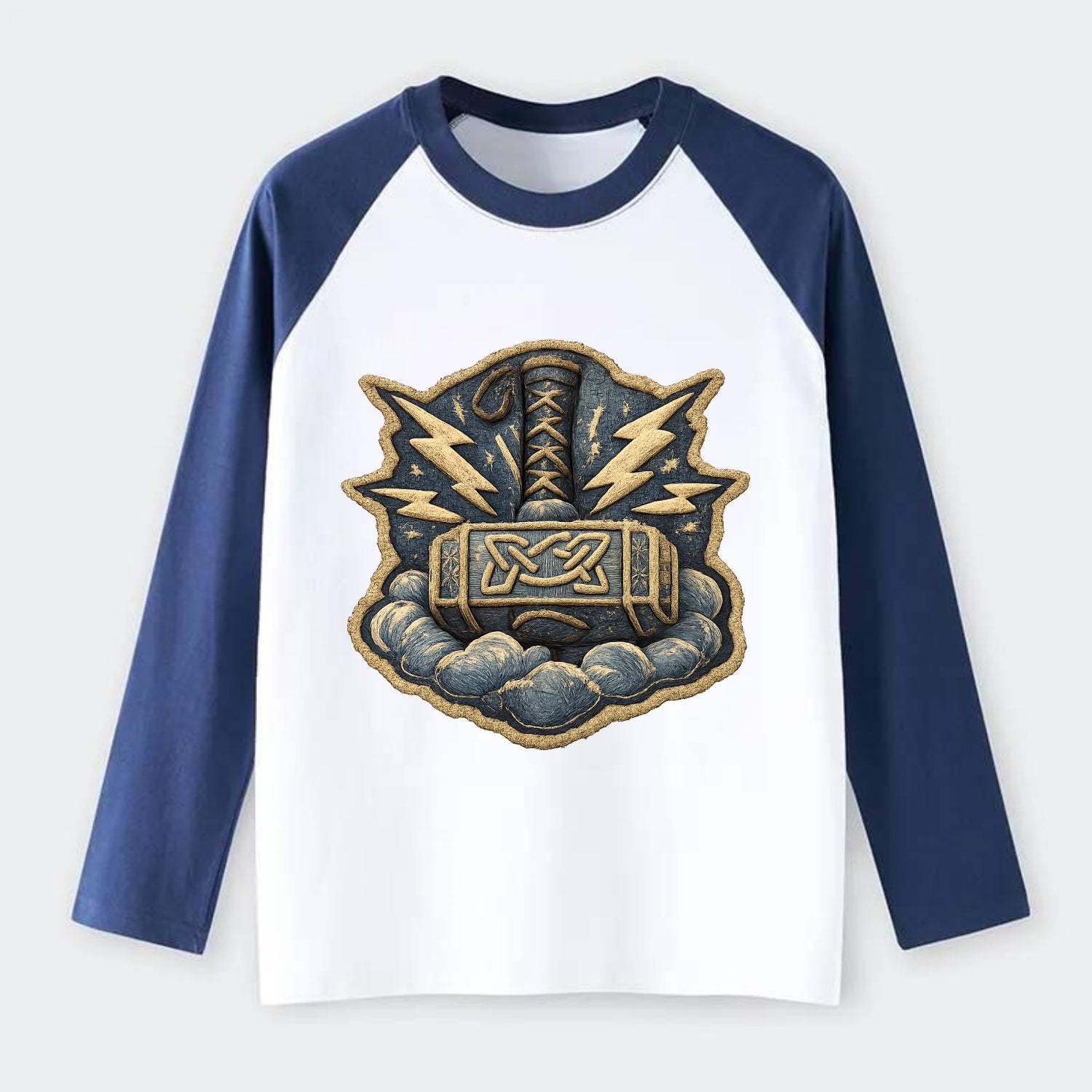 THOR HAMMER MJOLNIR - mighty hammer in silver and blue , thunder god - Raglan Long Sleeve T-Shirt - Blue