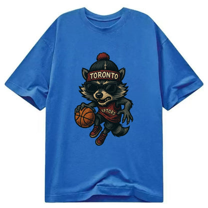 Toronto Raccoon wearing Raptors beanie with CN Tower patch and wayfarer sunglasses - Classic T-shirt - Blue