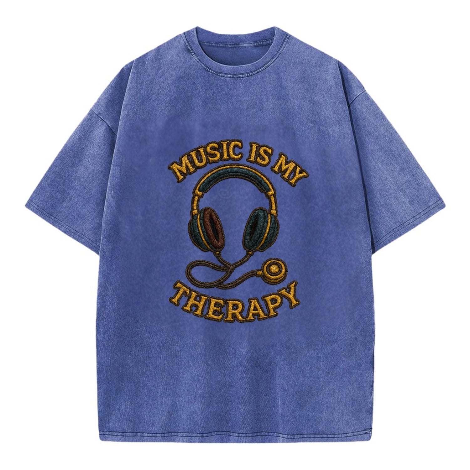 Music Is My Therapy  - Vintage T-shirt - Blue