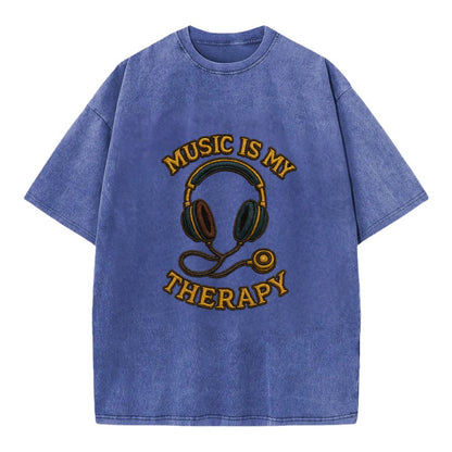 Music Is My Therapy  - Vintage T-shirt - Blue