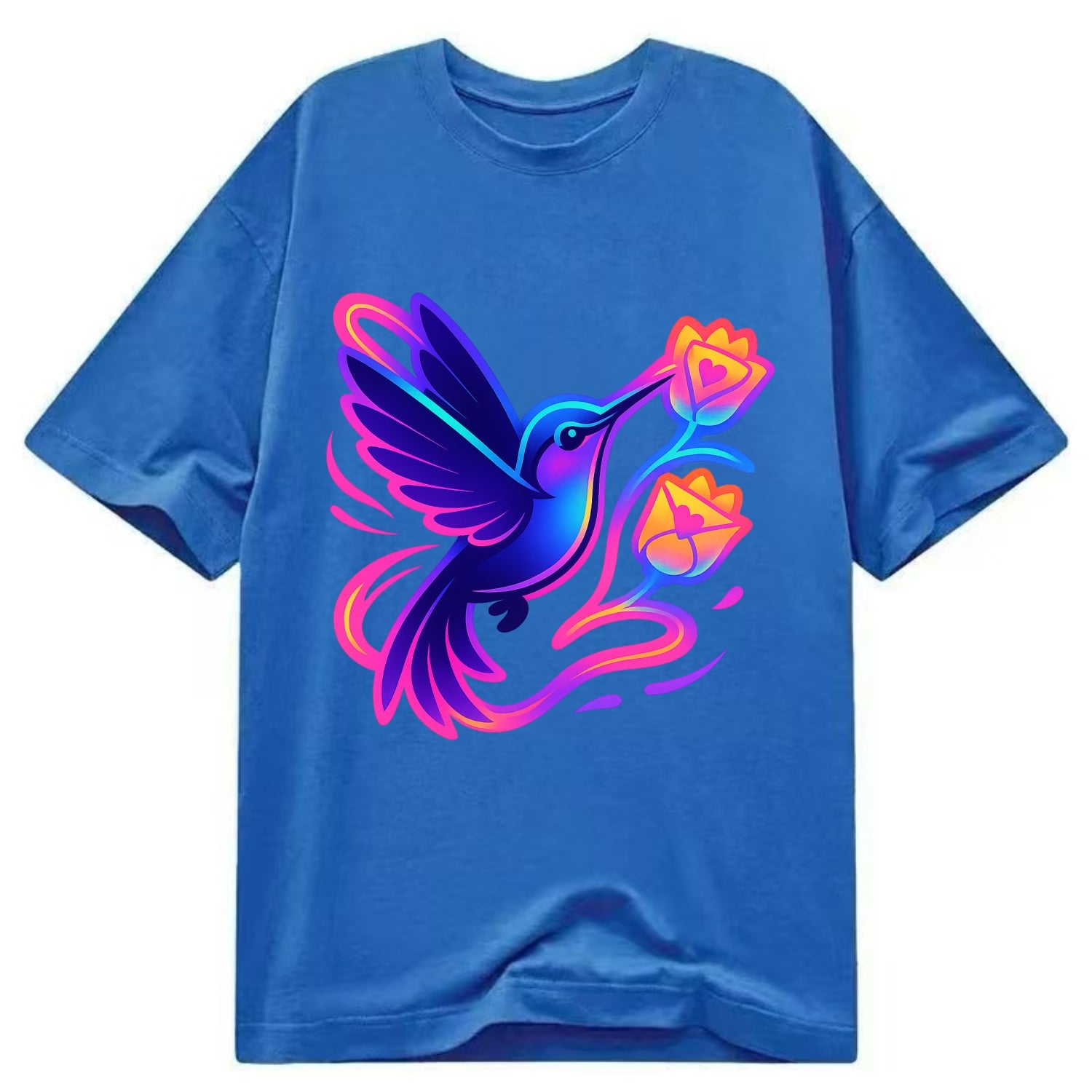 Hummingbird delivering miniature love letters tucked inside flower envelopes - Classic T-shirt - Blue
