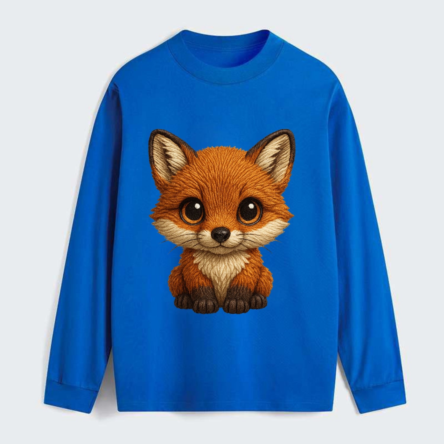 Baby Red Fox - russet fur, white chest, big amber eyes, perky ears, - Classic Long Sleeve Shirt - Blue