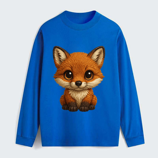 Baby Red Fox - russet fur, white chest, big amber eyes, perky ears, - Classic Long Sleeve Shirt - Blue