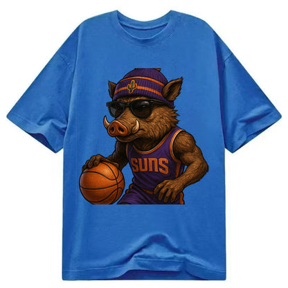 Phoenix Javelina wearing Suns beanie with cactus patch and wayfarer sunglasses - Classic T-shirt - Blue