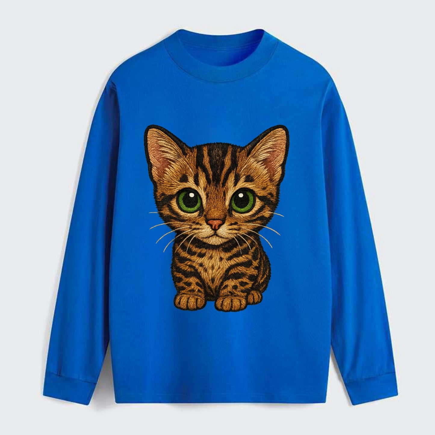 Baby Bengal Kitten - spotted/marbled wild coat, green eyes, athletic - Classic Long Sleeve Shirt - Blue