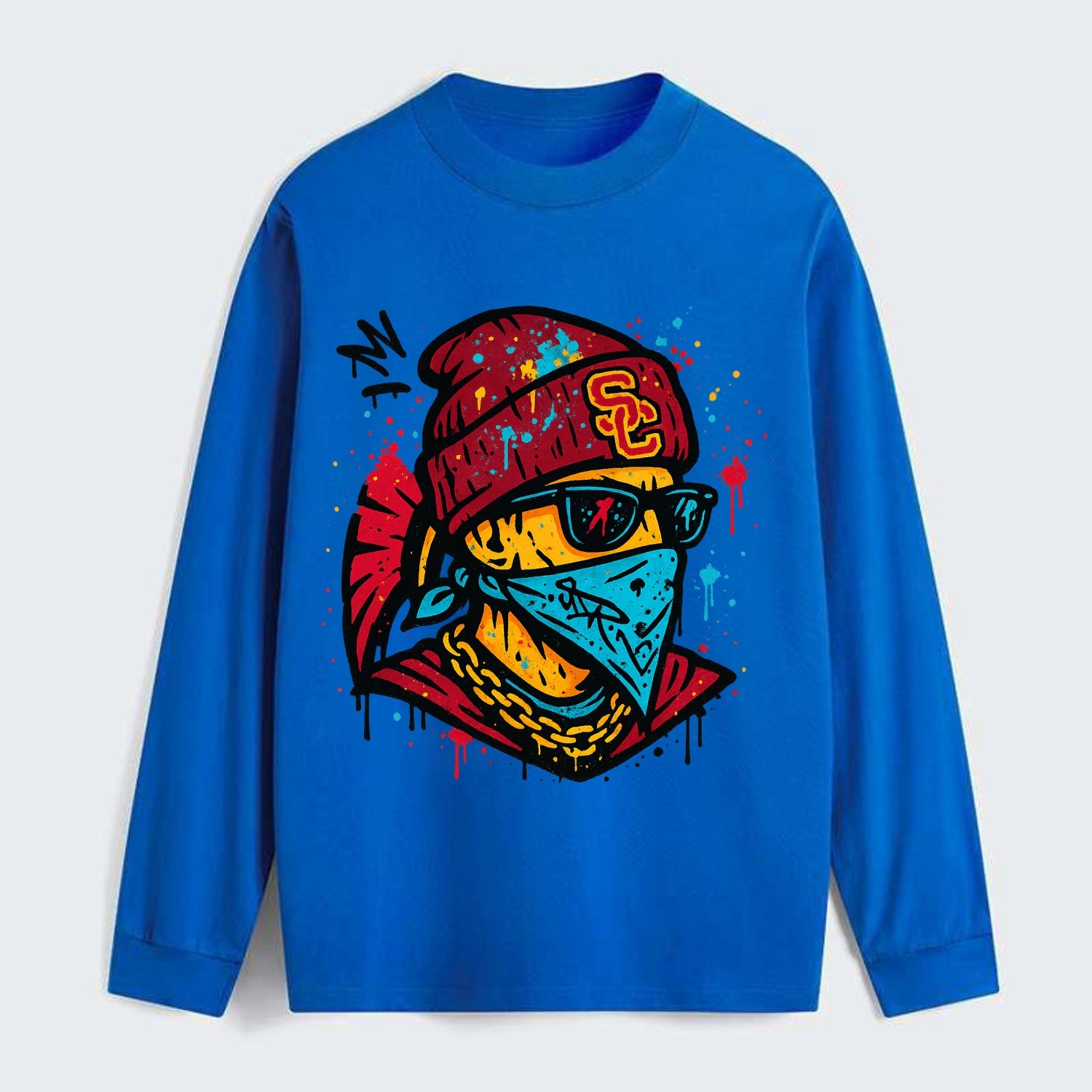 Los Angeles Trojan wearing USC beanie with SC patch - Classic Long Sleeve Shirt - Blue