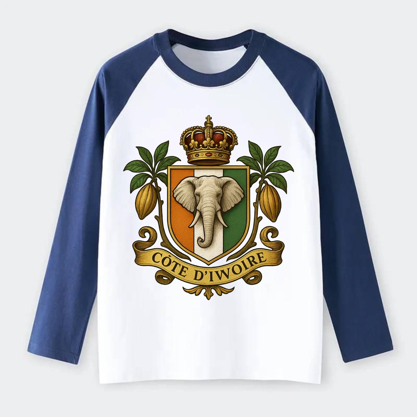 Ivory Coast Royal Logo - Raglan Long Sleeve T-Shirt - Blue