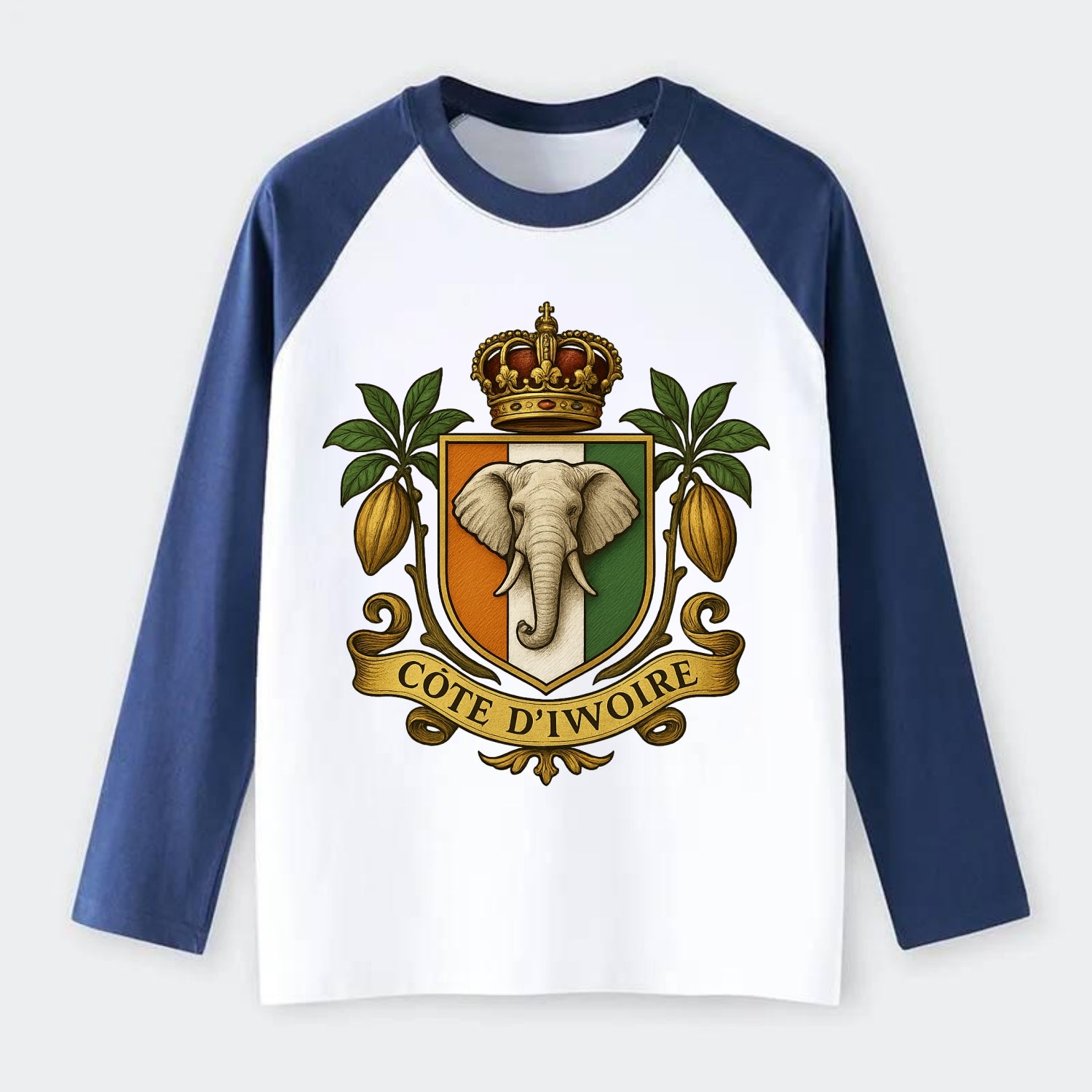 Ivory Coast Royal Logo - Raglan Long Sleeve T-Shirt - Blue