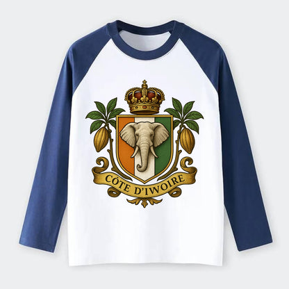 Ivory Coast Royal Logo - Raglan Long Sleeve T-Shirt - Blue