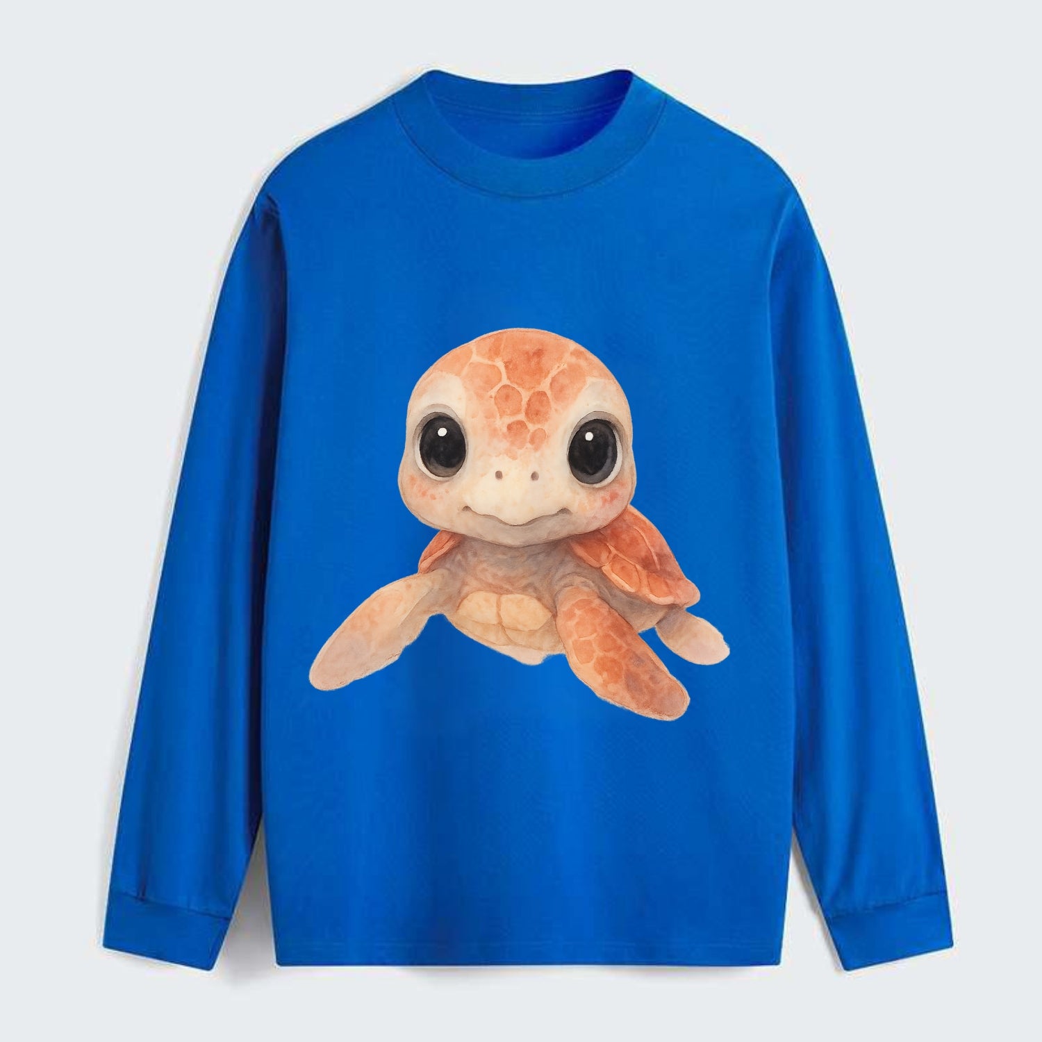 Baby Loggerhead Turtle - reddish-brown shell, big round dark eyes, - Classic Long Sleeve Shirt - Blue
