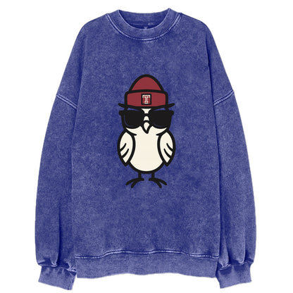 Philadelphia Owl wearing Temple beanie with T patch - Vintage Sweatshirt - Blue