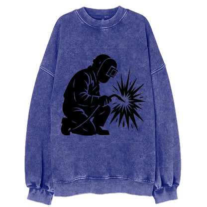 Welder sparks flying dramatically - Vintage Sweatshirt - Blue