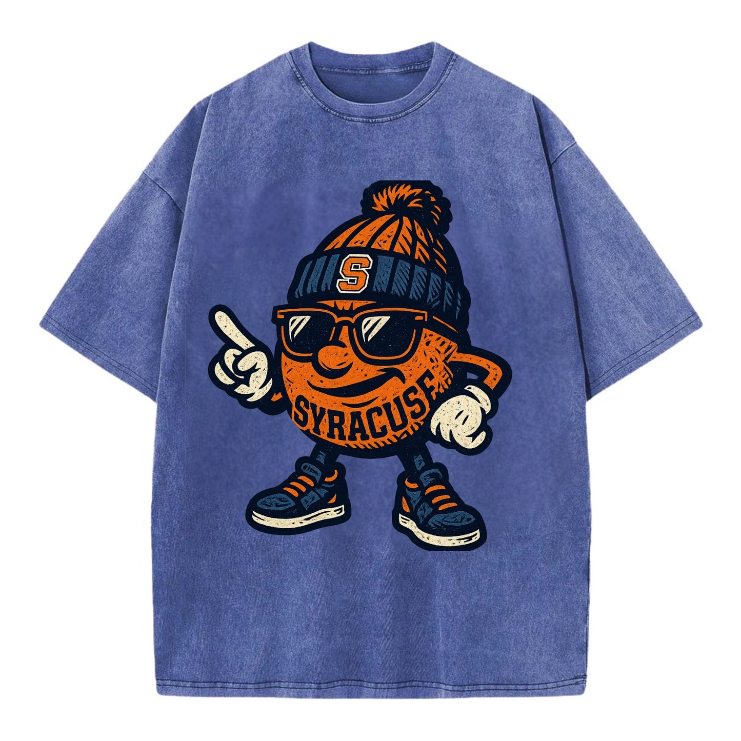 Syracuse Orange wearing Syracuse beanie with S patch - Vintage T-shirt - Blue