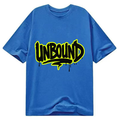 Bold typography design - "UNBOUND" - without limits, free from constraints - Classic T-shirt - Blue