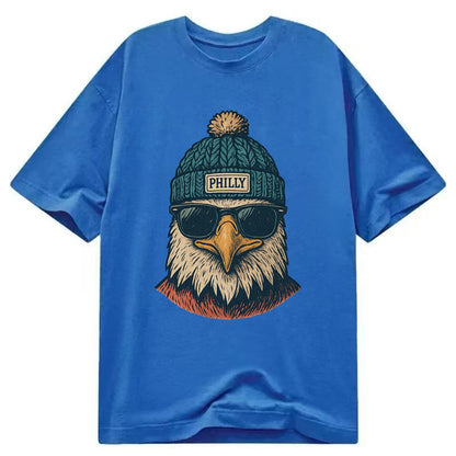 Philadelphia Eagle wearing Philly beanie with pom pom and wayfarer sunglasses - Classic T-shirt - Blue