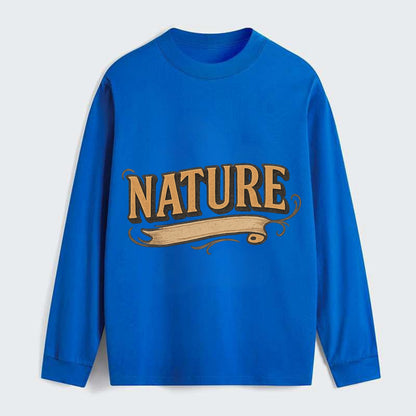 Bold typography design - "NATURE" - natural world, organic - Classic Long Sleeve Shirt - Blue